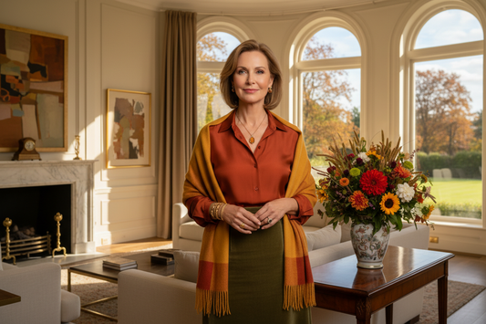 Elegant midlife woman building momentum for fall weight maintenance in her luxurious home while on her doctor-supervised weight loss program