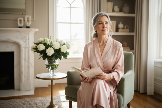 Serene midlife woman journaling in her luxurious home practicing emotional resilience while on her doctor-supervised weight loss journey
