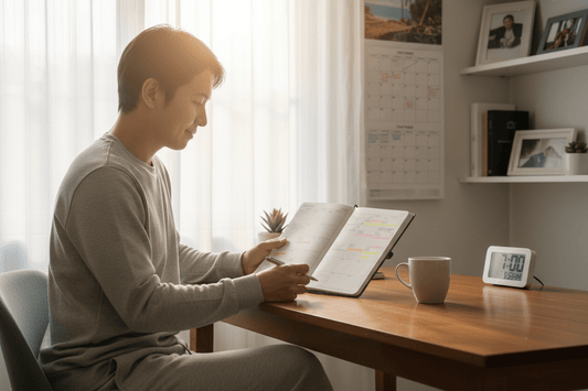 "Person adjusting to new daily schedule - routine changes and weight loss"