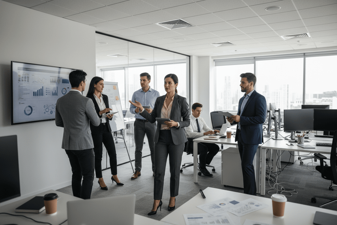 Professional woman in charge managing team - career change stress weight gain