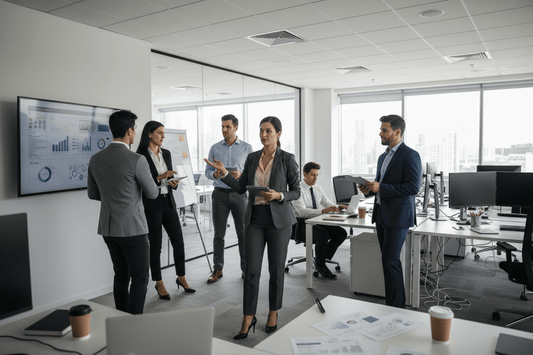 Professional woman in charge managing team - career change stress weight gain