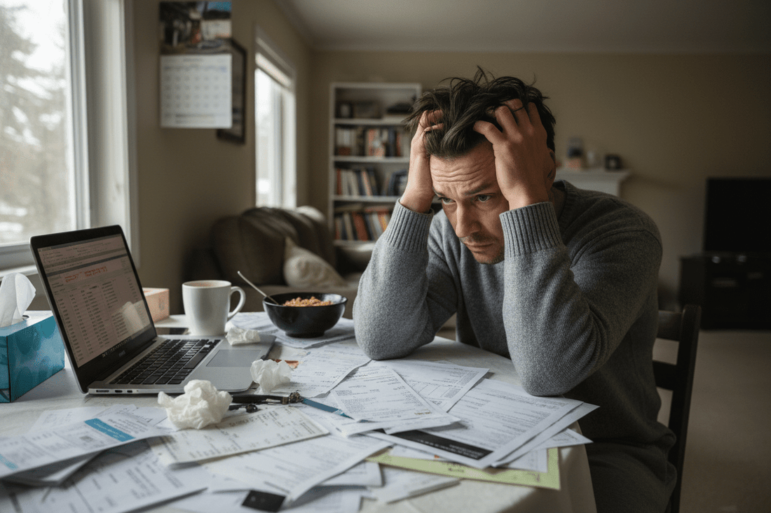 Person stressed about finances - financial stress money worries weight gain