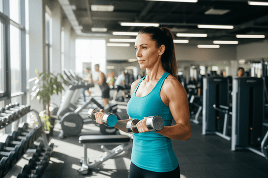 Woman over 40 building muscle and optimizing metabolism through strength training for healthy weight loss