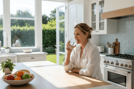 "Woman drinking water representing optimal hydration and metabolism - doctor-supervised program"