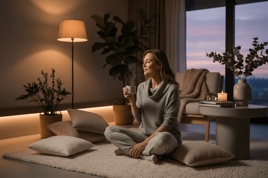 Woman recognizing true hunger versus emotional eating with mindful evening routine