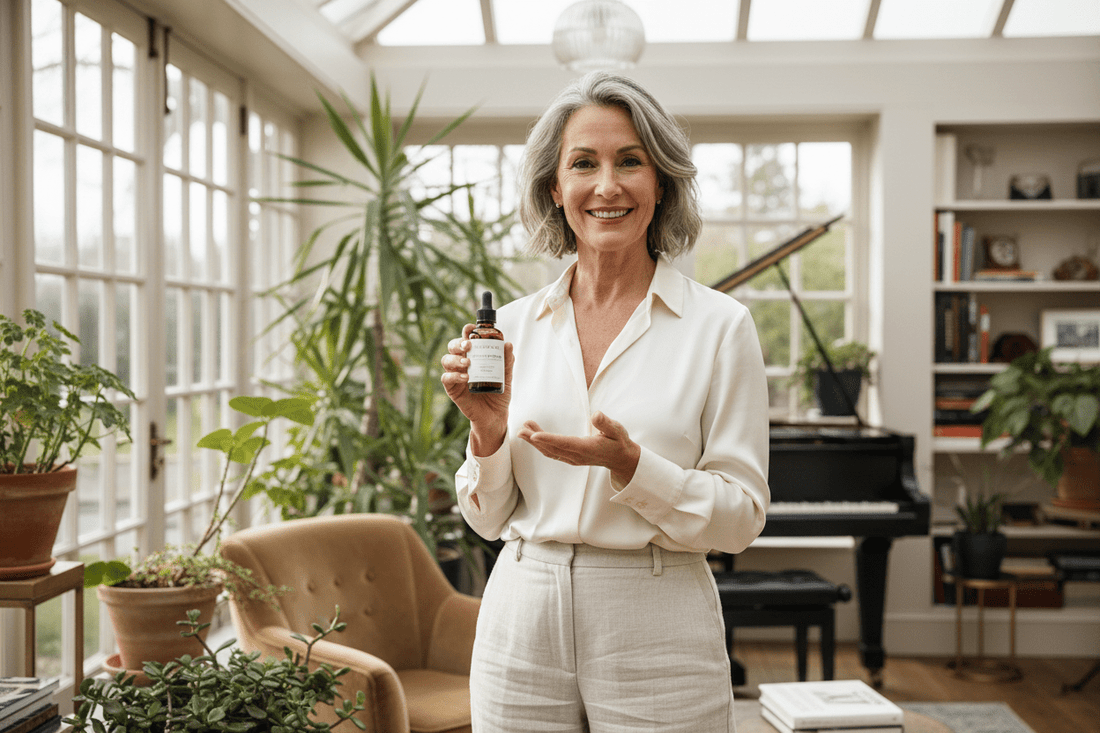 Affluent woman achieving weight loss at home despite medication side effects