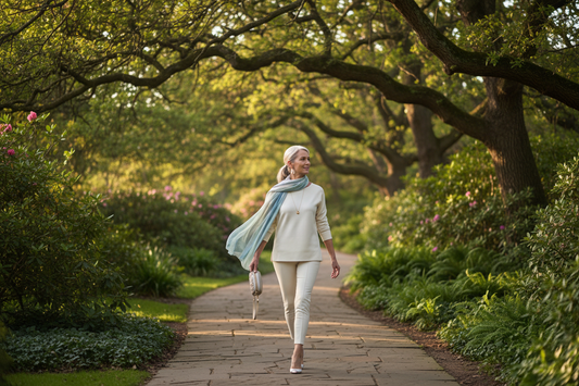 Woman on a morning walk as part of positive daily routines that support emotional wellness and lasting weight loss