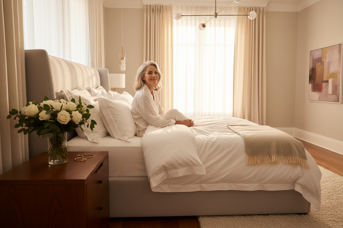 Woman waking refreshed after better sleep habits that support long-term motivation and weight loss success