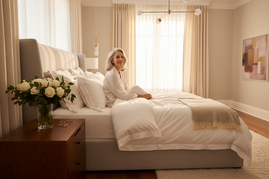 Woman waking refreshed after better sleep habits that support long-term motivation and weight loss success