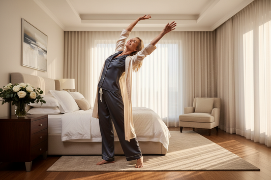 Woman energized in the morning after improving her daily structure showing the physical benefits of better routines