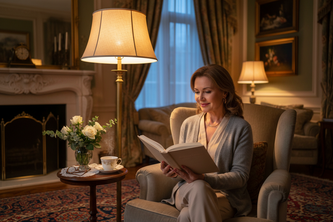 Woman relaxing with herbal tea as part of an evening wellness routine that supports long-term health goals