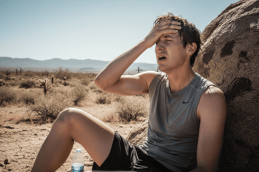 "Person struggling with outdoor exercise in hot sunny weather showing heat exhaustion"