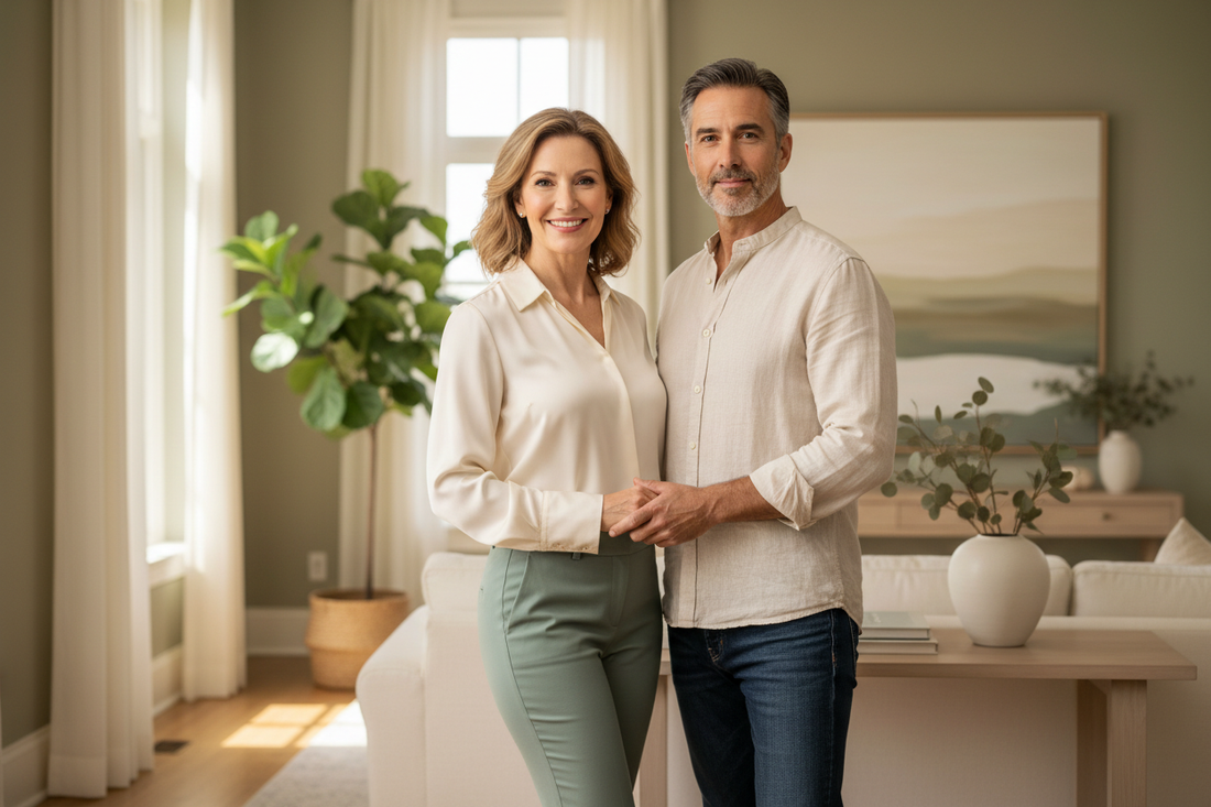 Midlife woman and man feeling stronger and more confident while achieving healthy inch loss