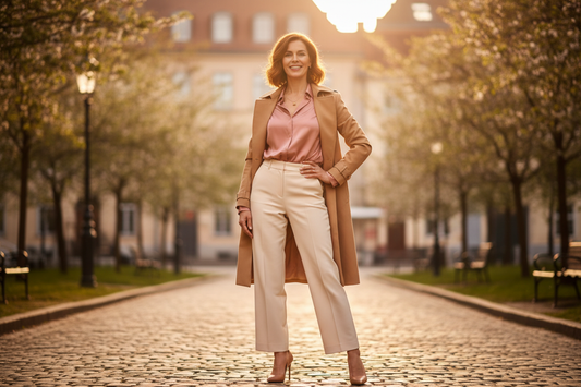 Confident stylish woman feeling slim and elegant after weight loss transformation, modeling and weight loss