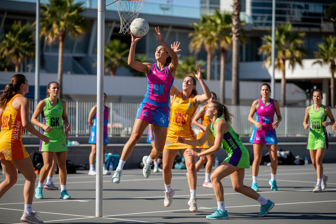 Women netball players competing on the court with speed and precision, representing the athletic determination that inspires weight loss success with Dr. Restivo's doctor-supervised program