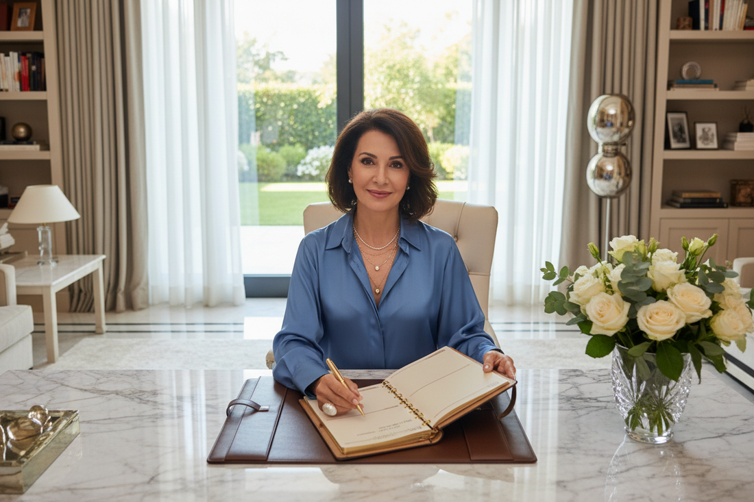 Elegant midlife woman adjusting her remote schedule for the school year start while staying consistent on her doctor-supervised weight loss program