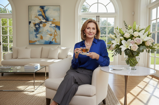 Elegant midlife woman staying calm and healthy at home during allergy season while following her doctor-supervised weight loss program